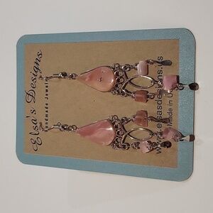 467- Pink Natural Stone Women's Handmade Earrings NWT